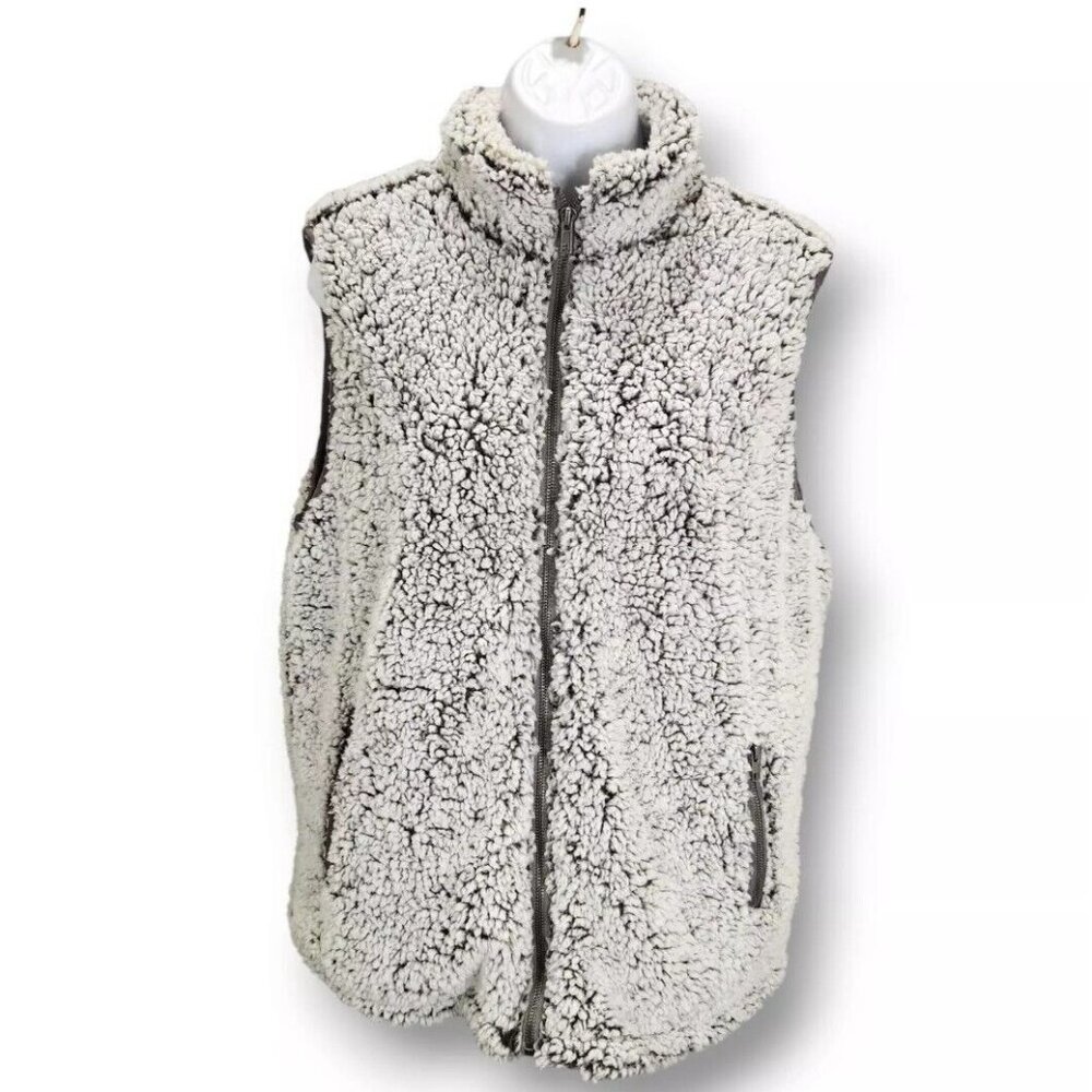 Thread and Supply Vest Jacket Womens Medium Gray Sherpa Fleece Pockets Fuzzy Fur